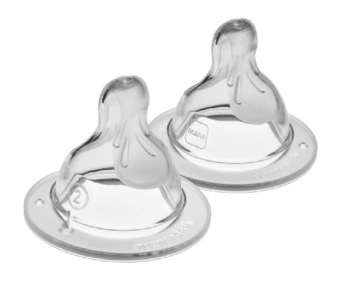 MAM Bottle Nipples Medium Flow Nipple Level 2, for 2+ Months, SkinSoft Silicone Nipples for Baby Bottles, Fits All MAM Bottles, 2 Pack