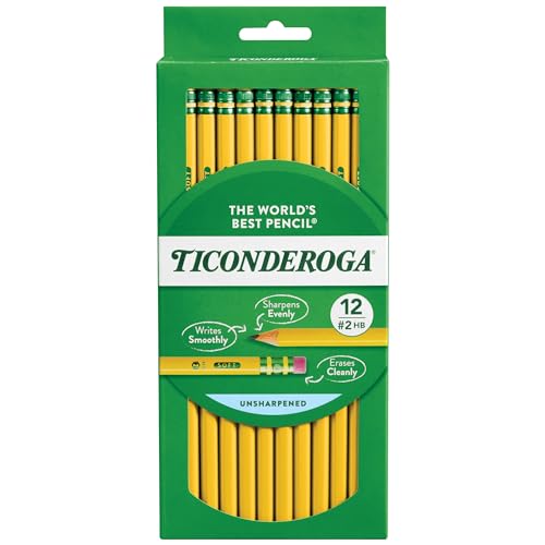 Ticonderoga Wood-Cased Pencils, Unsharpened, 2 HB Soft, Yellow, 12 Count - Click to Buy