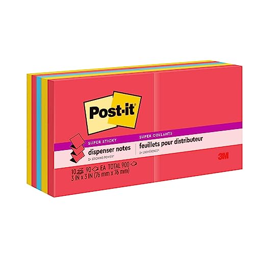 Post-it Super Sticky Pop-up Notes, 3x3 in, 10 Pads, 2X The Sticking Power, Playful Primaries Collection, Primary Colors (Red, Yellow, Green, Blue, Purple), Recyclable(R330-10SSAN)