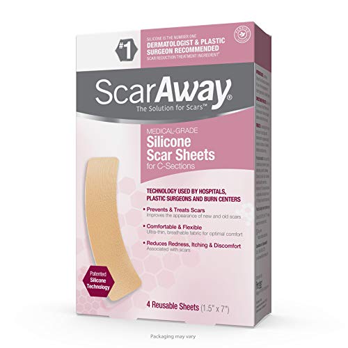 ScarAway C-Section Scar Treatment Strips, Silicone Adhesive Soft Fabric 4-Sheets (7 X 1.5 Inch) by ScarAway - Click to Buy