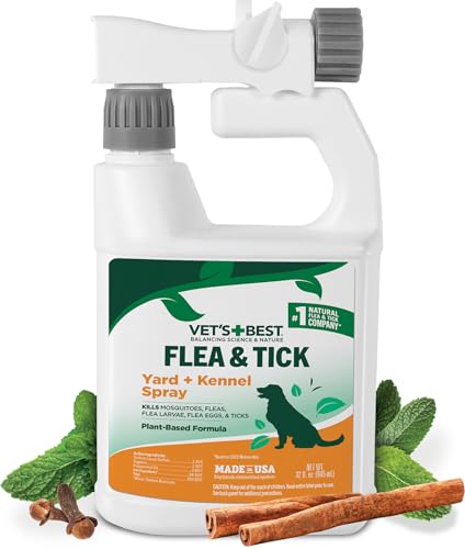Vet's Best Flea and Tick Yard and Dog Kennel Spray, Mosquito Repellent with Certified Natural Oils, Plant Safe with Ready-to-Use Hose Attachment, Flea and Tick Prevention for Dogs, 32 oz - Click to Buy