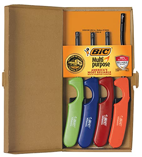 BIC Multi-Purpose Classic Edition Lighter & Flex Wand Lighter, Ideal Fireplace and Candle Lighters, Assorted Colors, 4 Pack (Colors May Vary) - Click to Buy
