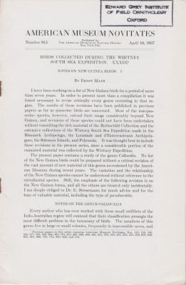 Birds Collected during the Whitney South Sea Expedition. XXXIII. Notes on New Guinea Birds - Click to Buy