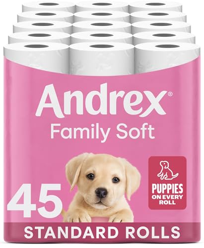 Andrex Family Soft Toilet Tissue 45 Rolls (Previously Andrex Gentle Clean) Gentle on your Family’s skin– Bulk Pack of 45 Toilet Rolls, FSC Certified - Click to Buy