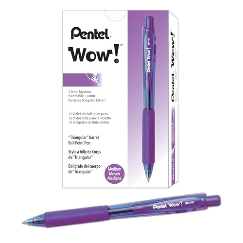 Pentel BK440 Lot de 12 stylos bille rétractables couleur violet corps triangulaire confortable - Click to Buy