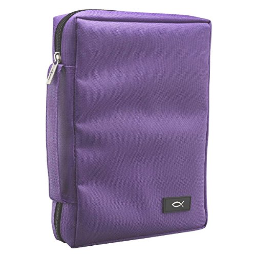 Promo Poly-Canvas Bible / Book Cover w/Fish Applique (Medium, Dahlia Purple) - Click to Buy