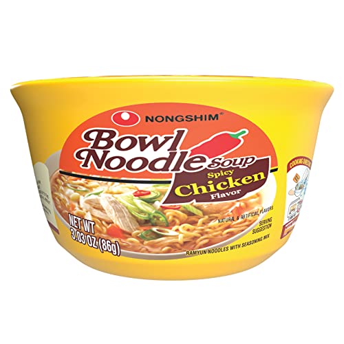 Nongshim Spicy Chicken Noodle Soup Instant Ramen, 12 Pack, Korean Microwaveable Bowl Soup Mix, Ramyun with Veggies, Sabor a Pollo - Click to Buy
