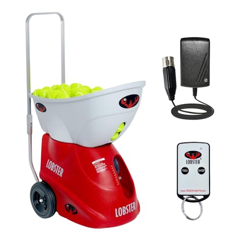 Lobster Sports Elite One Tennis Ball Machine – Auto Portable Launcher, Adjustable Ball Speed, Spin Control, Lob Electronic Switch, Horizontal Sweep, Lightweight, Holds 150 Balls, with 2-Button Remote - Click to Buy