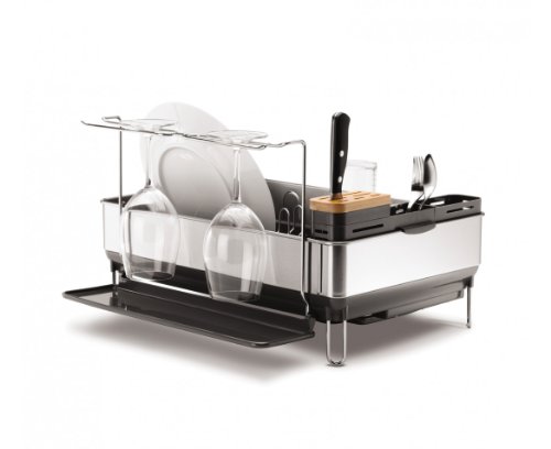simplehuman Steel Frame Kitchen Dish Drying Rack With Swivel Spout, Fingerprint-Proof Stainless Steel Frame, Grey Plastic, 2020 Model - Click to Buy