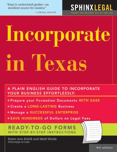 Incorporate in Texas, 4E - Click to Buy