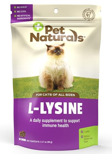 PET NATURALS OF VERMONT L-lysine à mastiquer pour Chats, immunitaire et respiratoire Support Complément Alimentaire, 60 Bite de Taille à mastiquer (89,9 Gram) - Click to Buy