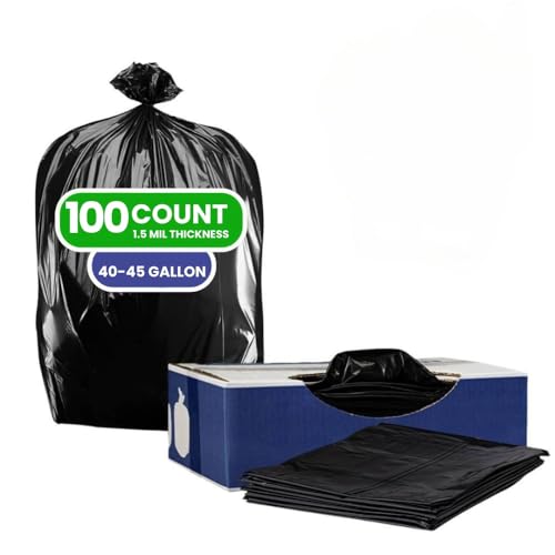Plasticplace Black 40-45 Gallon Trash Bag, 40x46, 1.5 Mil, 100 Bags Per Case - Click to Buy