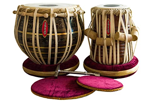 MAHARAJA Tabla Drum Set, 3KG Black Brass Bayan, Finest Dayan with Book, Hammer, Cushions & Cover (PDI-EA) - Click to Buy