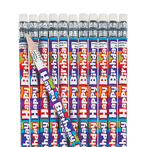 Fun Express Happy Birthday Pencils - Bulk set of 24 for Teachers and Students - Classroom Supplies, Rewards, Handouts and Party Favors