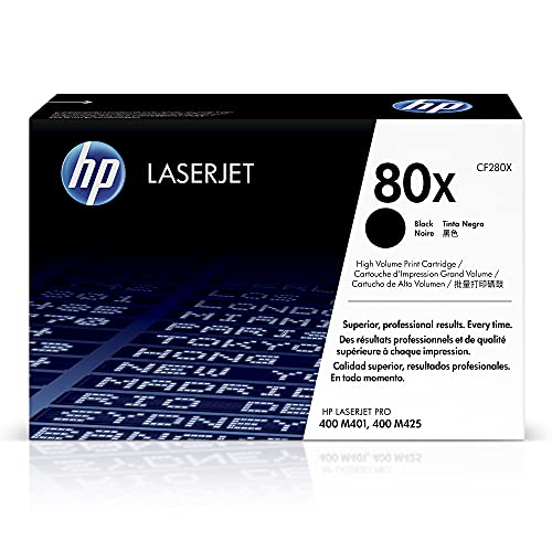 HP 80X Black High-yield Toner Cartridge | Works with HP LaserJet Pro 400 M401 Series, HP LaserJet Pro 400 MFP M425 Series | CF280X - Click to Buy