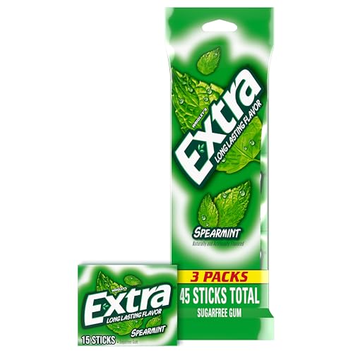 EXTRA Spearmint Sugar Free Chewing Gum, Bulk Pack – 3 Packs (45 Pieces Total), Long-Lasting Flavor, Fresh Breath, Individually Wrapped, Perfect for Office, Travel, School, and On-the-Go - Click to Buy
