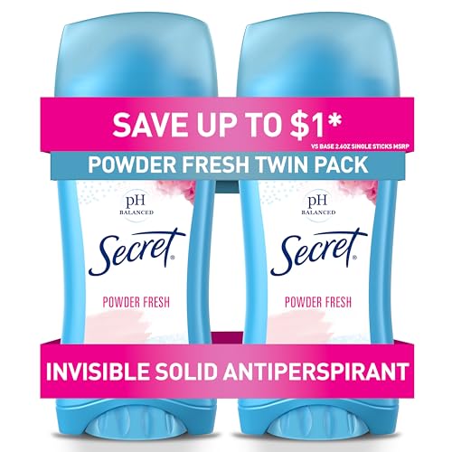 Secret Antiperspirant and Deodorant for Women, 24hr Sweat & Odor Protection, PH Balanced Protection, Gentle on Skin, Invisible Solid, Powder Fresh Scent, 2.6 oz (Pack of 2)