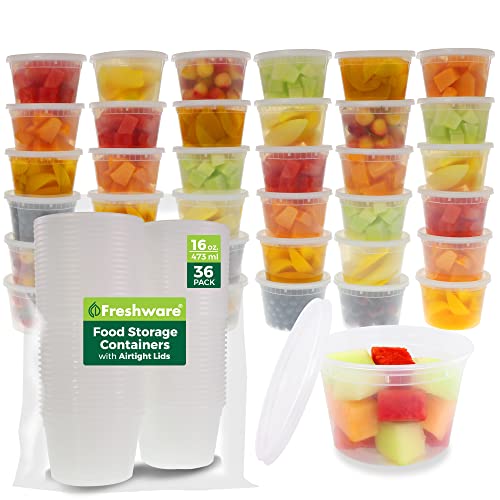Freshware Food Storage Containers [36 Set] 16 oz Plastic Deli Containers with Lids, Slime, Soup, Meal Prep Containers | BPA Free | Stackable | Leakproof | Microwave/Dishwasher/Freezer Safe - Click to Buy