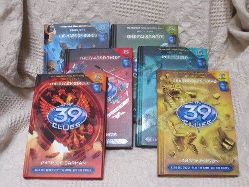 The 39 Clues book 1 The Maze of Bones, book 2 One False Note, book 3 The Sword Thief, book 4 Beyond the Grave, book 5 The Black Circle, book 6 In Too Deep (The 39 Clues, Vol. 1 thru vol. 6) - Click to Buy