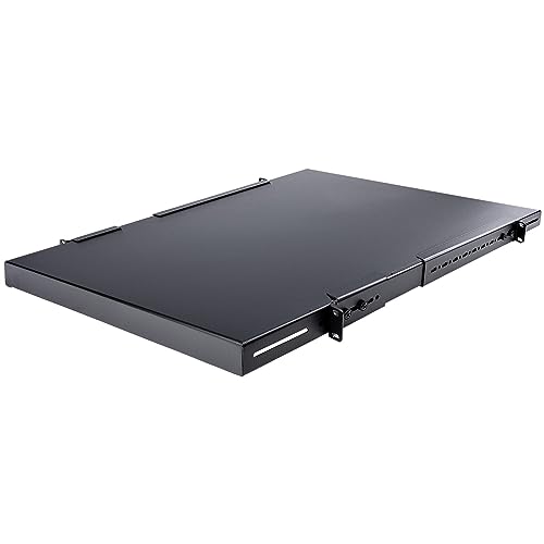 StarTech.com 1U 4-Post Adjustable Server Rack Mount Shelf - 330lbs(150 kg) - 19.5 to 38in Adjustable Mounting Depth Universal Tray for 19" AV, Data & Network Equipment Rack - 27.5in Deep (ADJSHELFHD) - Click to Buy