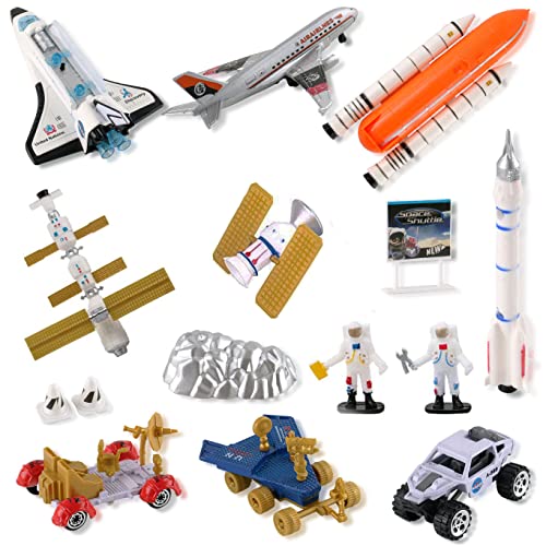 Space Shuttle Exploration Toy Playset - Kids Aerospace Space Station with Diecast Alloy Spaceshuttle, Fuel Tank, Rocket, Rovers, Airplane, Vehicles, Satellites, Astronaut Figures & Accessories - Click to Buy