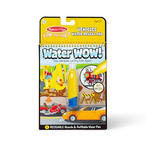 Melissa & Doug 3+ Years On The Go Water Wow! Vehicles Reusable Water-Reveal Activity Pad, Chunky-Size Water Pen (Multicolor) - Click to Buy