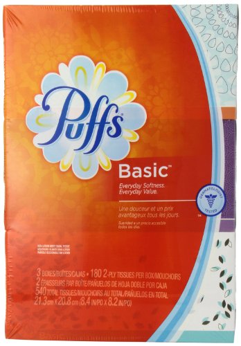 Puffs Basic Facial Tissues, 180 ct, 3 pk