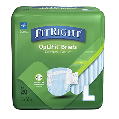 FitRight OptiFit Extra Adult Briefs with Tabs, Moderate Absorbency, Large, 48"-58" (Pack of 20) - Click to Buy