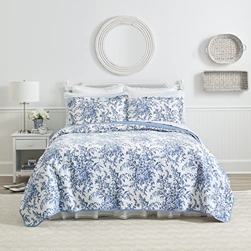Laura Ashley - Twin Quilt Set, Reversible Cotton Bedding with Matching Sham, Home Decor for All Seasons (Bedford Delft Blue, Twin) - Click to Buy