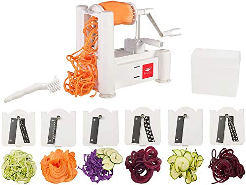 Paderno World Cuisine 6-Blade Vegetable Slicer / Spiralizer, Counter-Mounted and includes 6 Different Stainless Steel Blades - Click to Buy