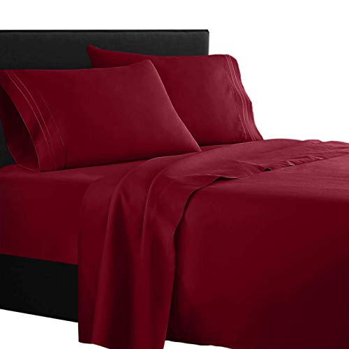 Clara Clark ® Supreme 1500 Collection 4pc Bed Sheet Set - Full (Double) Size, Burgundy Red - Click to Buy