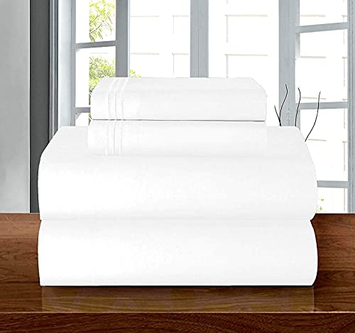 Elegant Comfort Luxury Premium Hotel Quality Microfiber 4-Piece Sheet Set - Wrinkle Resistant, All Around Elastic Fitted Sheet, Deep Pocket up to 16", Queen, White - Click to Buy