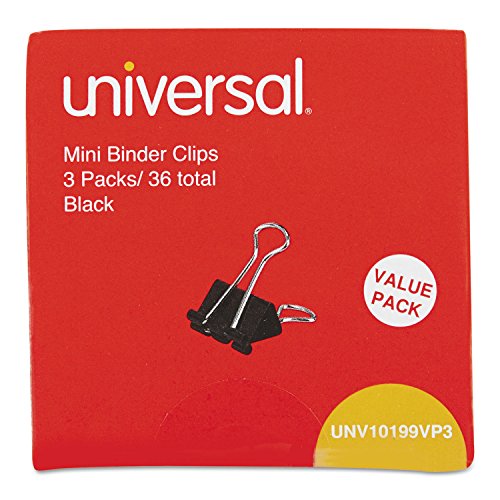 Universal 10199VP3 Mini Binder Clips, 1/4" Capacity, 5/8" Wide, Black, 36/Box - Click to Buy
