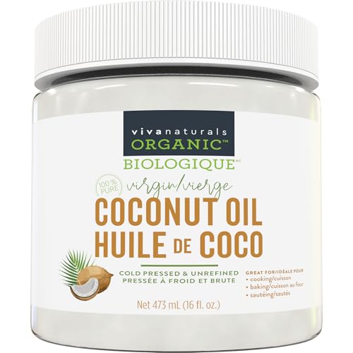 Viva Naturals Virgin Coconut Oil, 16 fl oz - Non-GMO, Cold-Pressed and Unrefined Coconut Oil Organic Certified - Natural Flavour Coconut Oil for Cooking and Baking - Click to Buy