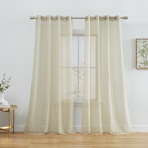HLC.ME 2 Piece Semi Sheer Voile Window Treatment Curtain Grommet Panels for Bedroom & Living Room (54" W x 84" L, Beige)