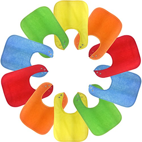 Waterproof Baby Bibs with Snaps, Unisex, Gift Box 10 Pack, Solid Colors by Maxy Moo Moo - Click to Buy