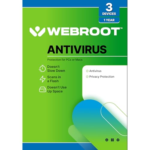 Webroot Antivirus Software 2025 | 3 Device | 1 Year PC/Mac with Keycard - Click to Buy