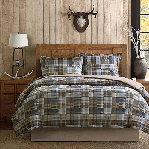 Woolrich White River Twin Size Bed Comforter Set - Grey Blue, Plaid - 3 Pieces Bedding Sets - Ultra Soft Microfiber Bedroom Comforters - Click to Buy