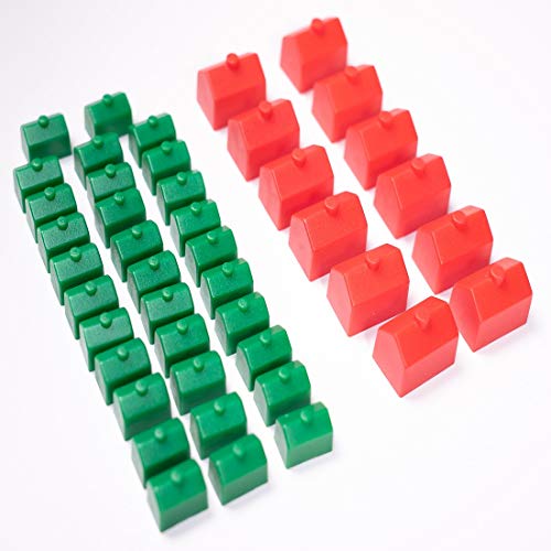 Monopoly Replacement Pieces: Houses & Hotels: Game Set of Plastic Monopoly Green House and Red Hotel Replacements - Click to Buy