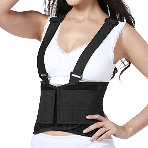 Lumbar Support Belt with Suspenders for Women - Adjustable & Light - Back Brace Shoulder Holsters - Lower Back Pain, Work, Lifting, Exercise, Gym - Black (Size L) - Click to Buy