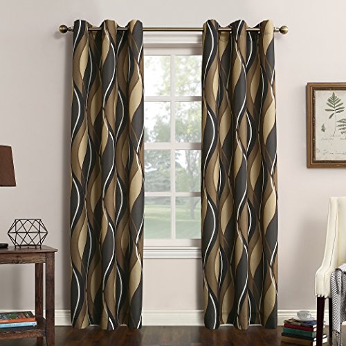 No. 918 Intersect Wave Print Casual Textured Curtain Panel, Charcoal, 48" x 84" - Click to Buy