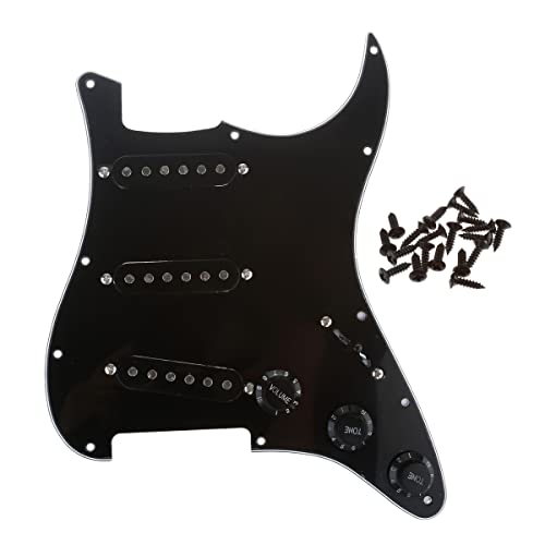 Musiclily SSS Vorverdrahtetes Schlagbrett Prewired Loaded Pickguard mit Single Coil Tonabnehmer Set für Strat ST Style E-Gitarre,3 lagig Schwarz - Click to Buy