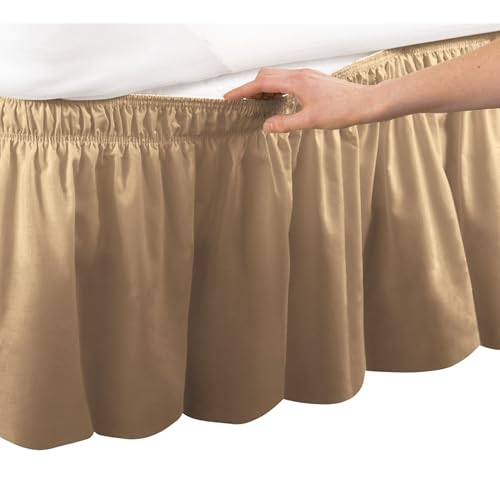 Collections Etc Wrap Around Bed Skirt, Easy Fit Elastic Dust Ruffle, Gold, Queen/King - Click to Buy