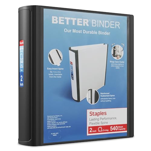 2 Inch Staples Better View Binder with D-Rings, Black - Click to Buy