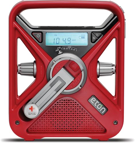 Eton - American Red Cross FRX3+ Emergency NOAA Weather Radio, Red, Digital Display, Hand Turbine, Solar Power, Red LED Flashing Beacon, 7 NOAA/Environment Canada Weather Bands, Phone Charger, Black - Click to Buy