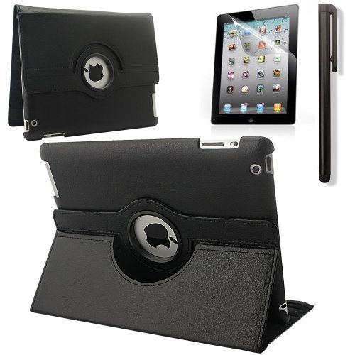 RUBAN 360 Degree Rotating Automatic Wake/Sleep Stand Case with Screen Protector for Apple iPad 2 / iPad 3 / iPad 4 - Black - Click to Buy