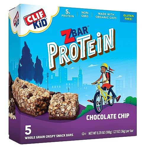 CLIF KID ZBAR - Protein Snack Bar - Chocolate Chip - (1.27 Ounce Gluten Free Bar, 5 Count) - Click to Buy