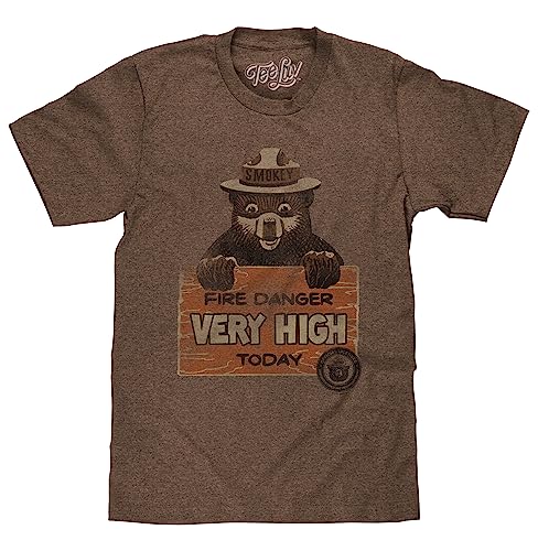 Tee Luv Smokey Bear Shirt - Fire Danger Very High Today Vintage T-Shirt (Brown Heather) (XL)