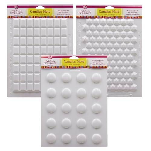 LorAnn Hard Candy Making Mold Gems Set - Includes Rectangle, Hexagon and Disc Molds