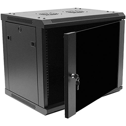 NavePoint 9U Server-Rack-Gehäuse – 45 cm tief, 9U Wandmontage, Netzwerkschrank mit verschließbarer Glastür für 19-Zoll-IT-Geräte, 9U-Netzwerk-Rack mit 2 Lüftern, abnehmbare Seitenteile, schwarz - Click to Buy